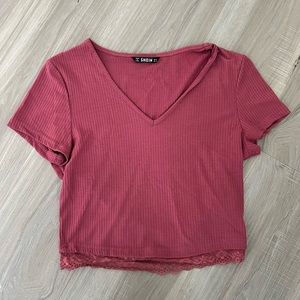 Shein pink short sleeve cropped shirt
